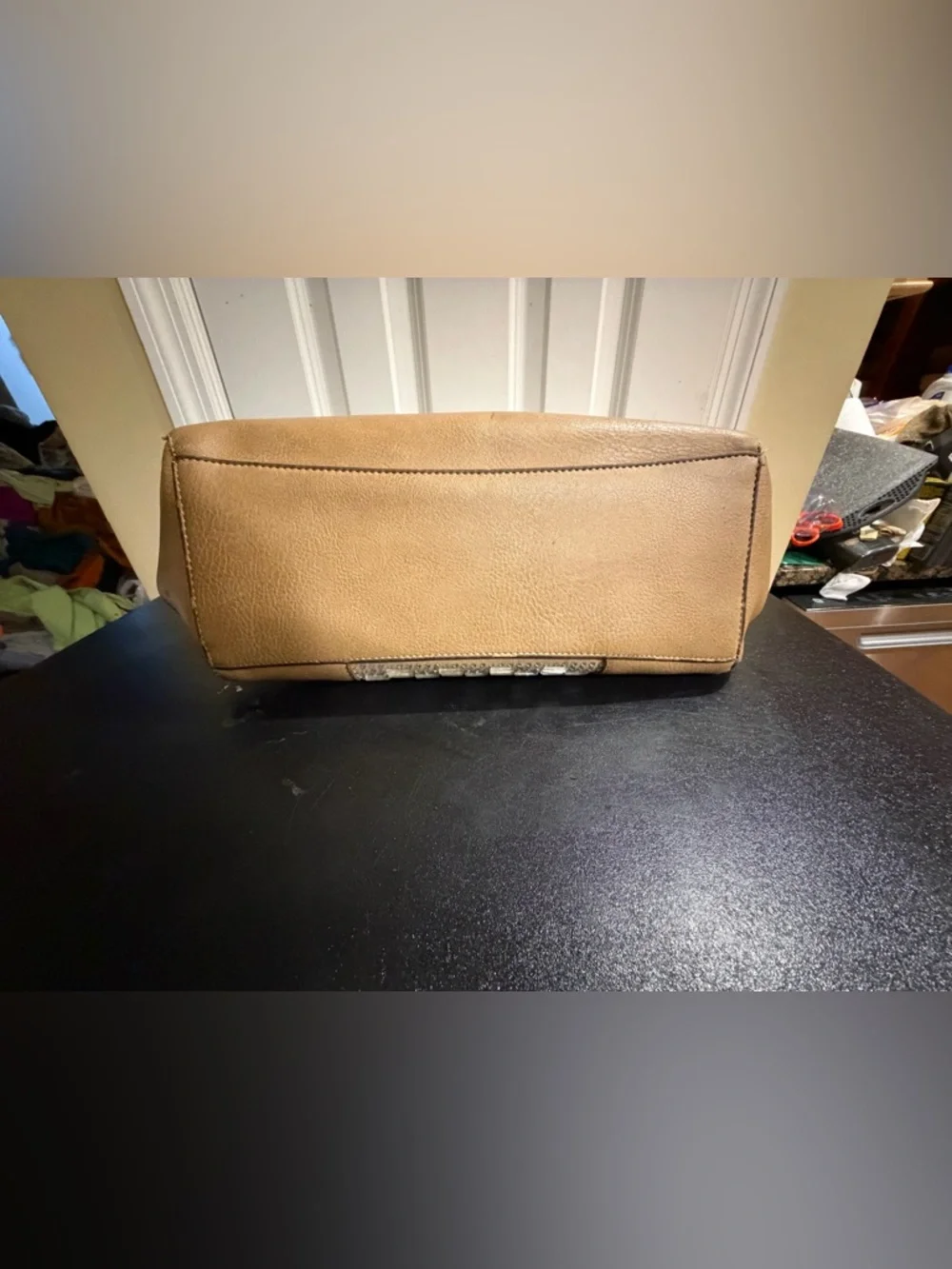 Betty Boop Tan faux leather Satchel with Rhinestone Logo Accent